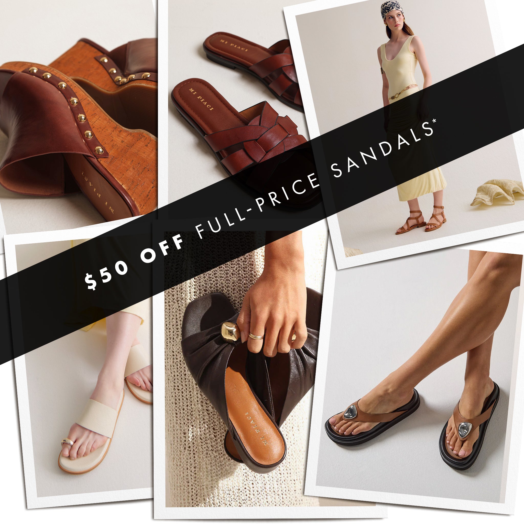 $50 off full-price sandals discount banner