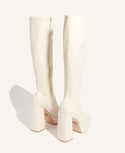 Knee high white platform boots best sale