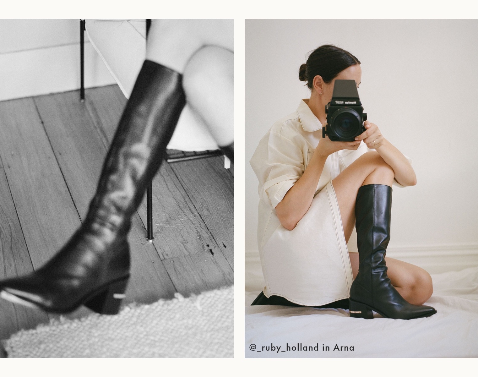 Shop Arna Black Leather Knee High Boot styled by Ruby Holland