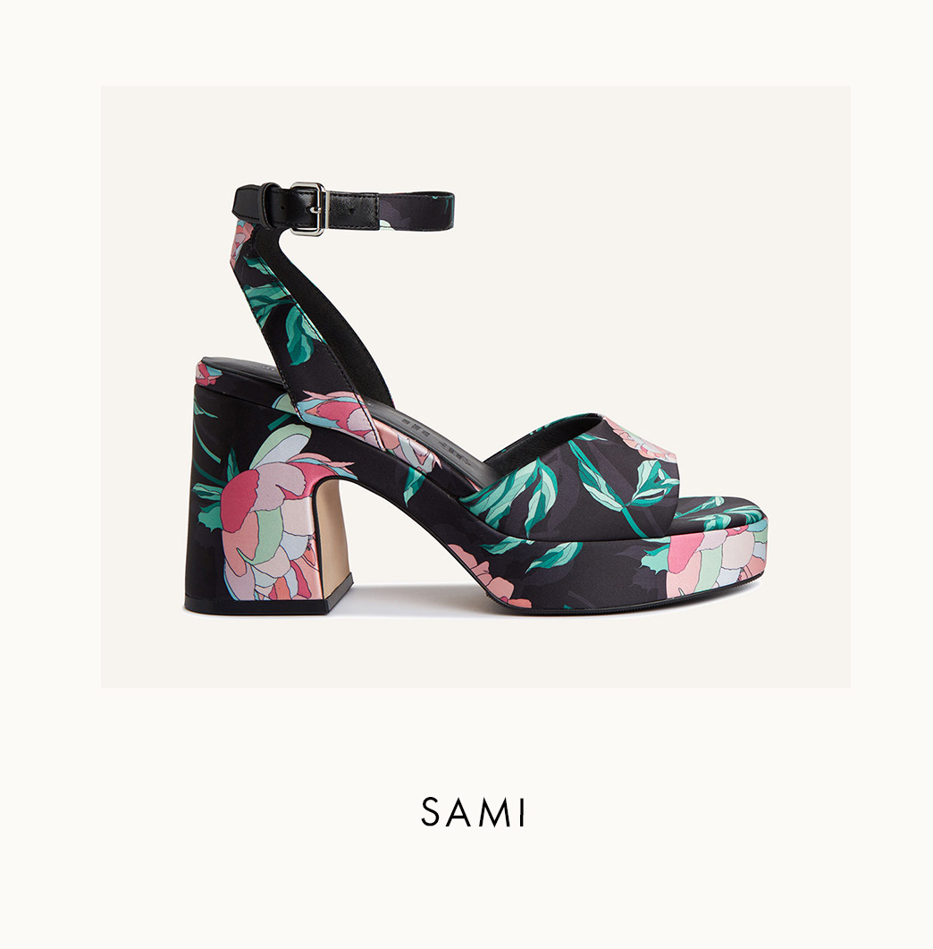 Shop Sami Platform Satin Sandal in Retro Floral