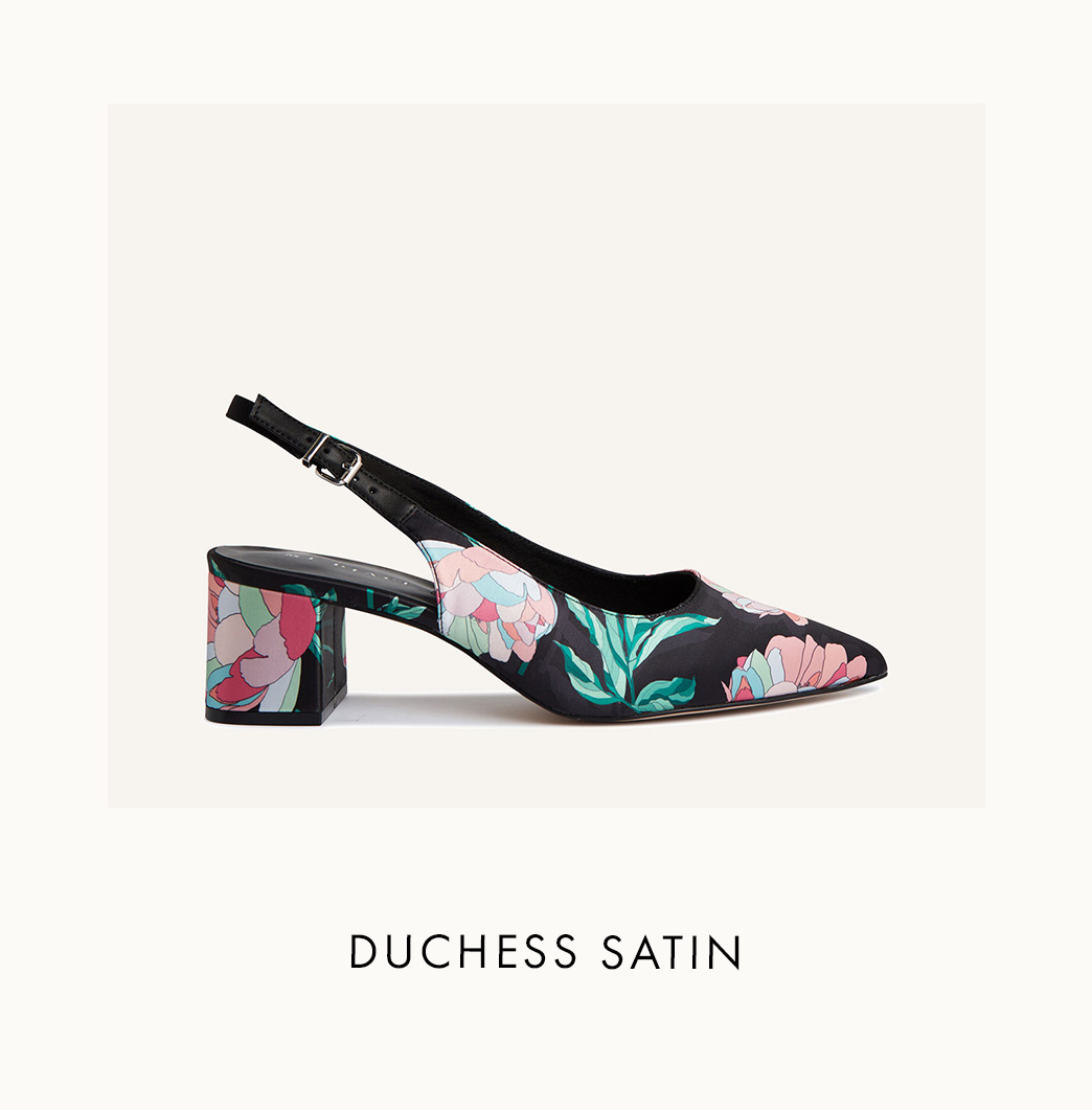 Shop Duchess Sling-back Satin Heel in Retro Floral