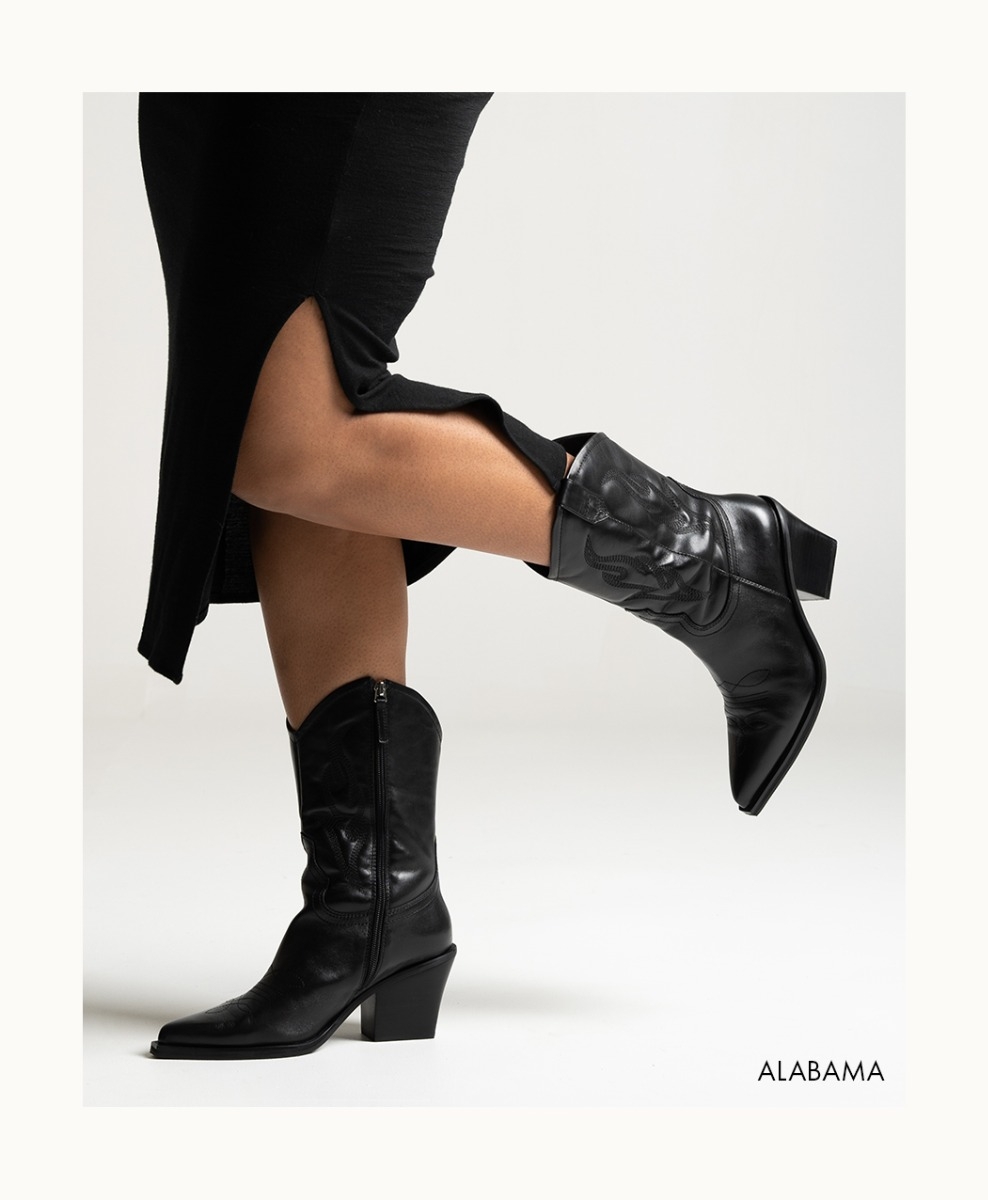 Shop Alabama Low Cut Cowboy Boot in Black Leather